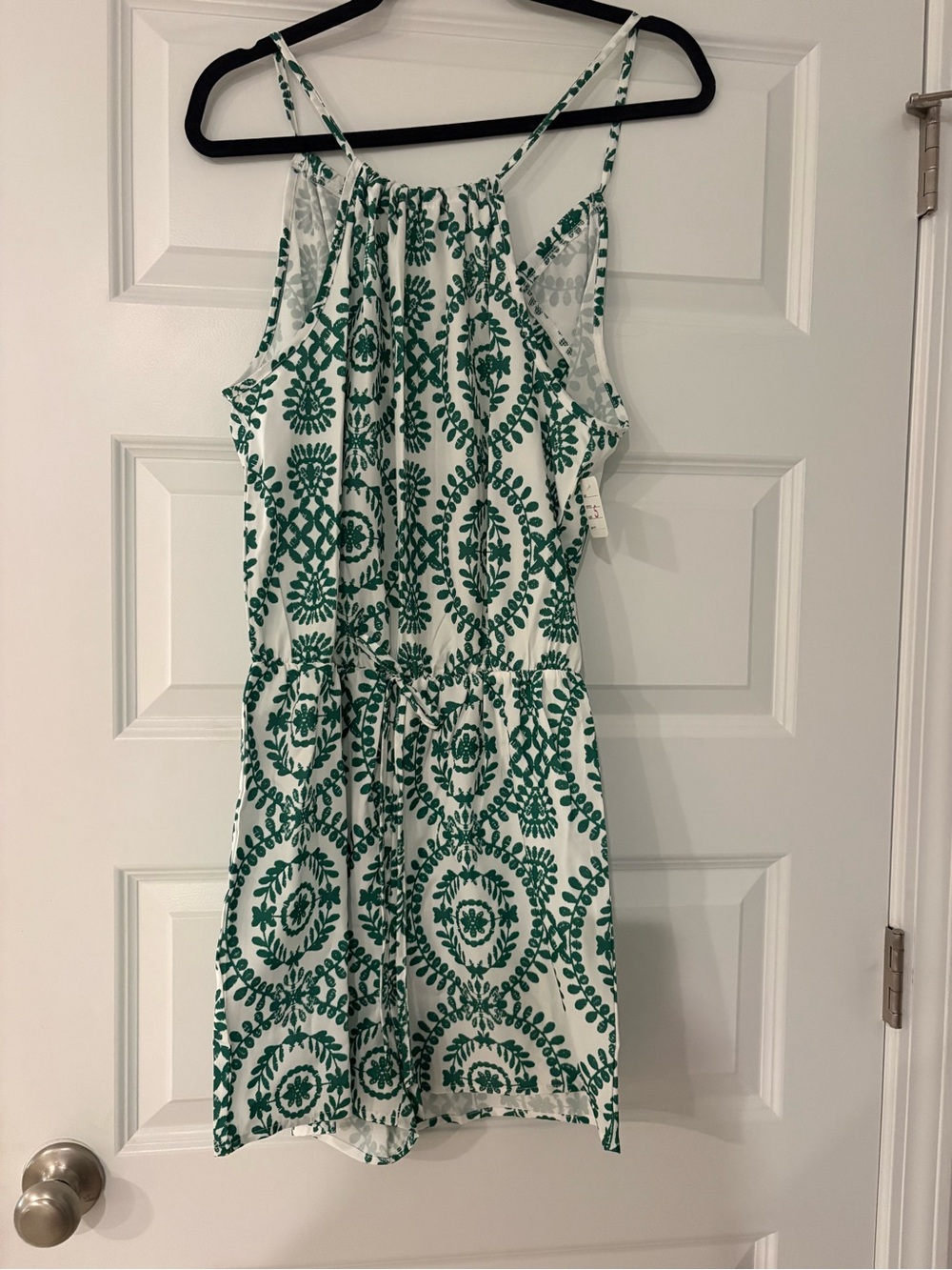 White and Green Printed Halter Summer Dress